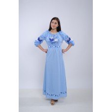 Embroidered dress "Happy Petrykivka" light blue
