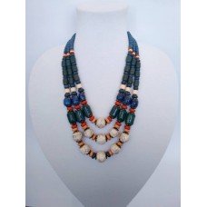 Necklace Patsyorka of glass beads colourful 3 threads
