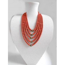 Necklace Korali of ceramic beads red 5 threads 4