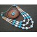 Necklace Patsyorka and earrings of ceramic beads turquoise/white 3 threads