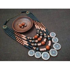 Necklace Dukati of ceramic beads blue/orange