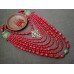 Necklace Namysto and earrings of real different size corals 7+1 threads and bronze cross