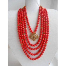 Necklace Namysto of real corals with bronze cross 5 threads 