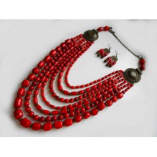 Necklace Namysto of real corals with bronze decoration 5 threads 