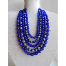Necklace "Ultramarine" of cat's eye natural gemstone 5 threads