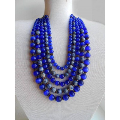 Necklace "Ultramarine" of cat's eye natural gemstone 5 threads