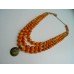 Necklace of onyx natural gemstone with medallion 3 threads