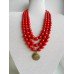 Necklace Namysto of pressed corals with medallion set 3 threads