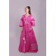 Boho Style Ukrainian Embroidered Maxi Broad Dress Pink with White Embroidery