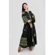 Boho Style Ukrainian Embroidered Maxi Broad Dress Black with Neon Green Embroidery