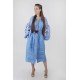 Boho Style Ukrainian Embroidered Midi Dress Ligh Blue with Brown\White Embroidery