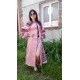 Boho Style Ukrainian Embroidered Maxi Broad Dress Pink with Black Embroidery