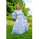 Boho Style Ukrainian Embroidered Maxi Broad Dress White with Blue Embroidery