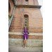 Boho Style Ukrainian Embroidered Classic Dress Purple with Neon Green Embroidery