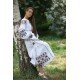 Boho Style Ukrainian Embroidered Maxi Dress White with Blue/Orange Embroidery