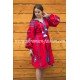 Boho Style Ukrainian Embroidered Classic Dress Red with White/Blue Embroidery