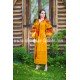 Boho Style Ukrainian Embroidered Maxi Dress Mustard with Red/Black Embroidery