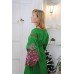 Boho Style Ukrainian Embroidered Maxi Broad Dress Green with Pink Embroidery "Orchid"