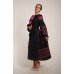 Boho Style Ukrainian Embroidered Maxi Broad Dress  Black with Violet Embroidery