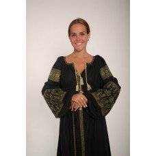 Boho Style Ukrainian Embroidered Maxi Broad Dress  Black with Golden Embroidery