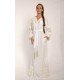 Boho Style Ukrainian Embroidered Maxi Broad Dress White with Golden Embroidery