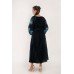 Boho Style Ukrainian Embroidered Midi Broad Dress Black with Blue Embroidery