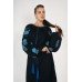 Boho Style Ukrainian Embroidered Midi Broad Dress Black with Blue Embroidery