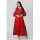 Boho Style Ukrainian Embroidered Maxi Broad Dress Red with Dark Blue Embroidery