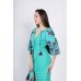 Boho Style Ukrainian Embroidered Maxi Narrow Dress Mint with Pink Embroidery