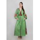 Boho Style Ukrainian Embroidered Maxi Broad Dress Green with Orange/Blue Embroidery