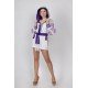 Boho Style Ukrainian Embroidered Jumpsuit with Hood White with Violet Embroidery