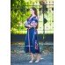 Boho Style Embroidered Maxi Dress Navy Blue with Red/White Embroidery