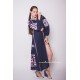 Boho Style Embroidered Maxi Dress Navy Blue with Maroon/White Embroidery