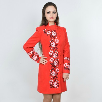 Embroidered coat "Roses Lace" red