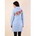 Embroidered coat "Poppy Bouquet" Plus size, sky blue