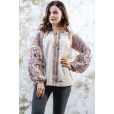 Embroidered blouse "Luxury" brown on beige