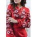 Embroidered blouse "Flower Ornament" White on Red