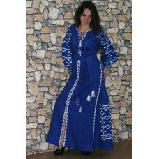 Boho Style Ukrainian Embroidered Maxi Broad Dress Blue "Grace"