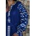 Boho Style Ukrainian Embroidered Maxi Broad Dress Blue "Grace"