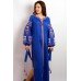 Boho Style Ukrainian Embroidered Maxi Broad Dress Blue "Flower Fantasy"