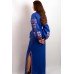 Boho Style Ukrainian Embroidered Maxi Broad Dress Blue "Flower Fantasy"