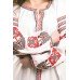 Boho Style Ukrainian Embroidered Maxi Broad Dress Red on White "Flower Fantasy"