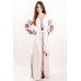 Boho Style Ukrainian Embroidered Maxi Broad Dress Red on White "Flower Fantasy"