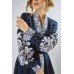 Embroidered Wrap Around Dress "Firebird" Navy
