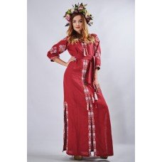 Embroidered Maxi Dress "Cool Geometry" Maroon