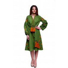 Embroidered Dress "Bohemian Roses" olive