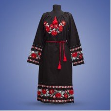 Embroidered dress "Roses" red on black