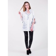 Embroidered blouse "Rain Drops" blue on white
