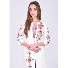 Embroidered cardigan "Poppies Luxury" white/pink