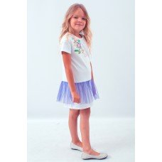Embroidered dress for girl "Spring" mesh Blue